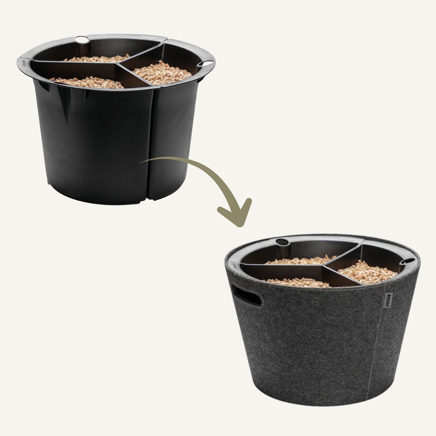 aduro-proline-korbset-f-r-holzpellets-filz-grau-mit-pelleteinsatz image 1